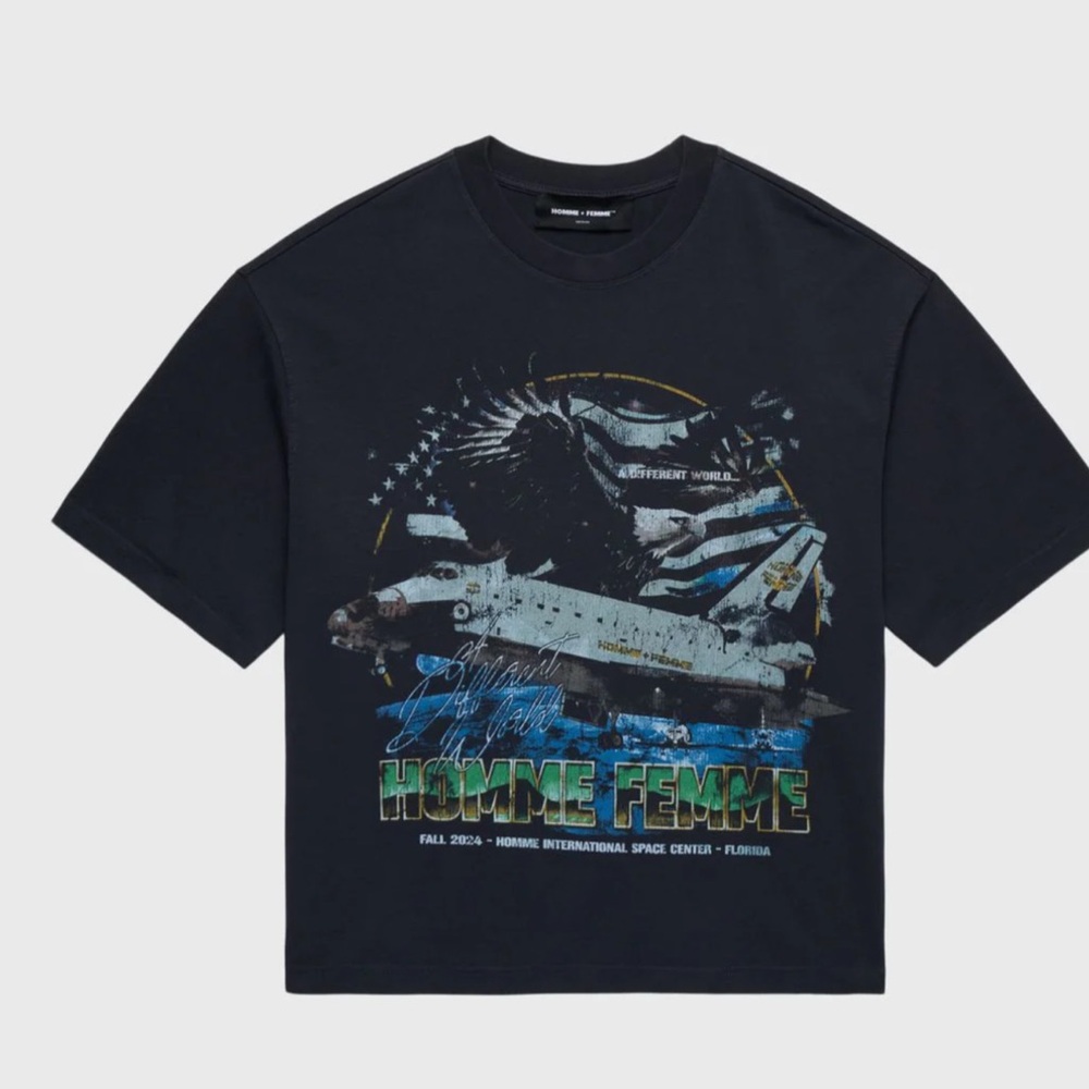 Homme + Femme Space Ship Black Tee size XXL